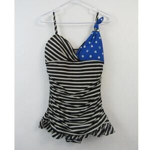 Juicy Couture Large Swimsuit Sundress Royal Ruffle Halter Blue Black White Heart